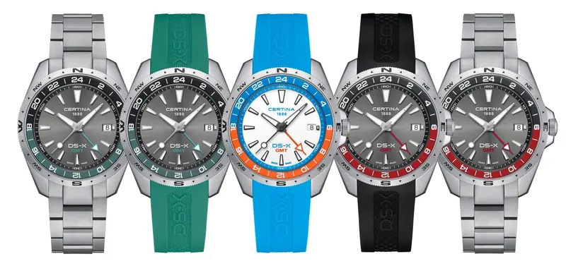 C047.452.11.081.01 שעון סרטינה חדש מסדרת DS-X | דגם משולב באזל אדום עם מצפן | GMT כולל 5 שנים אחריות | Certina DS-X GMT 41mm Mens Watch C0474521108101