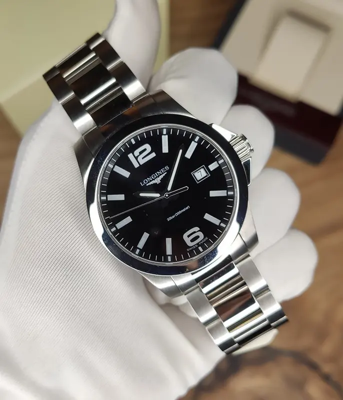 L3.759.4.58.6 שעון יד לונג';ין קונקווסט לגברים| לוח שחור | דגם יד 2 כולל אחריות | Longines Conquest Quartz 41MM Black Dial Mens Watch L37594586