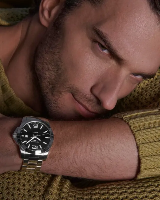 L3.759.4.58.6 שעון יד לונג';ין קונקווסט לגברים| לוח שחור | דגם יד 2 כולל אחריות | Longines Conquest Quartz 41MM Black Dial Mens Watch L37594586