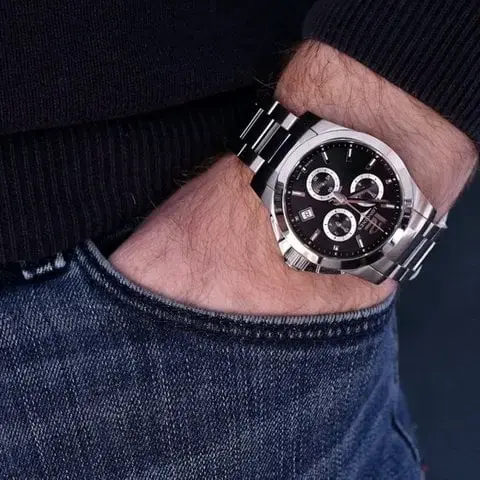 L36604566 שעון יד 2 לונג';ין לגברים | דגם כרונוגרף בלוח שחור 41 מ';';מ | שעון שור מאד | כולל אחריות | Conquest Chronograph Black Dial Stainless Steel Men';s Watch L36604566