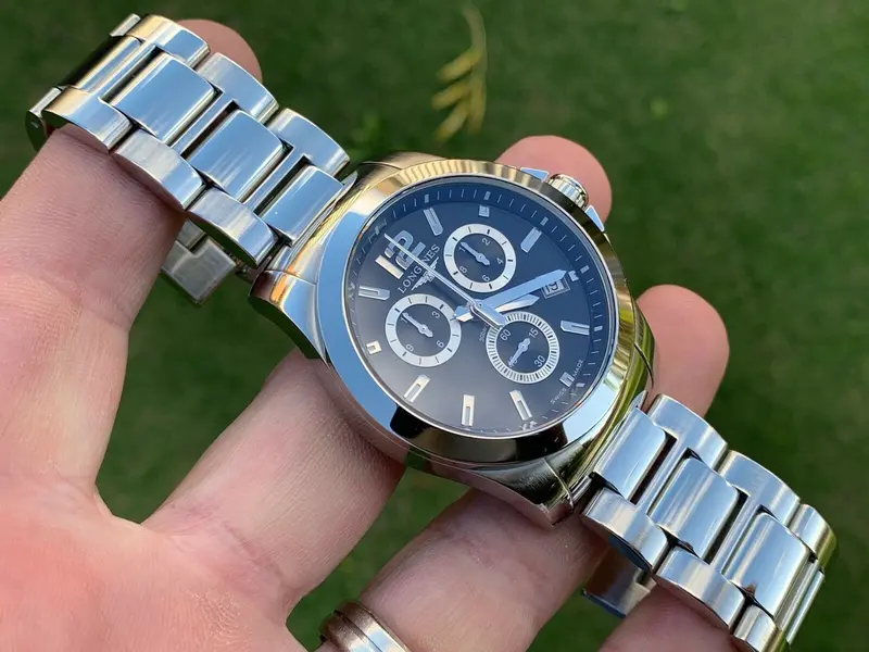 L36604566 שעון יד 2 לונג';ין לגברים | דגם כרונוגרף בלוח שחור 41 מ';';מ | שעון שור מאד | כולל אחריות | Conquest Chronograph Black Dial Stainless Steel Men';s Watch L36604566