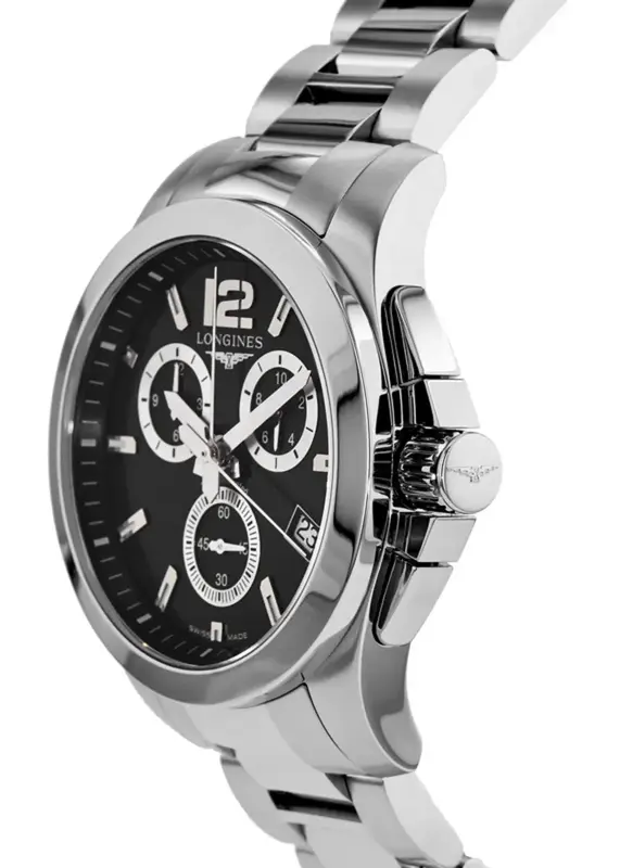 L36604566 שעון יד 2 לונג';ין לגברים | דגם כרונוגרף בלוח שחור 41 מ';';מ | שעון שור מאד | כולל אחריות | Conquest Chronograph Black Dial Stainless Steel Men';s Watch L36604566