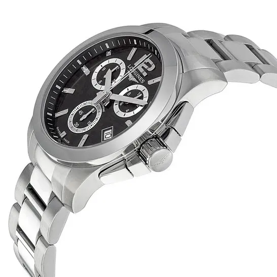 L36604566 שעון יד 2 לונג';ין לגברים | דגם כרונוגרף בלוח שחור 41 מ';';מ | שעון שור מאד | כולל אחריות | Conquest Chronograph Black Dial Stainless Steel Men';s Watch L36604566