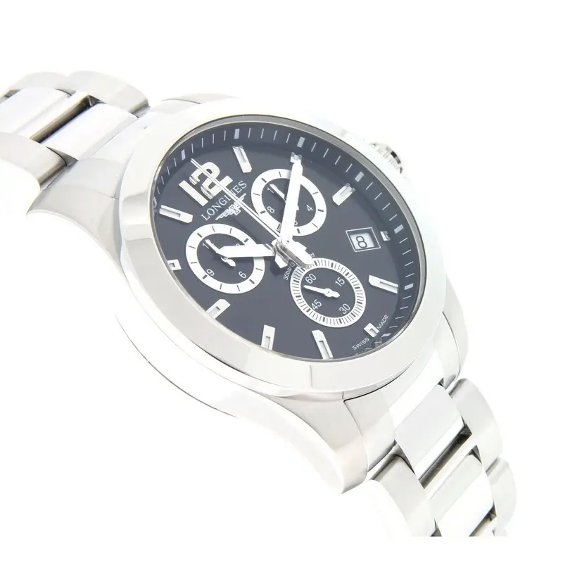 L36604566 שעון יד 2 לונג';ין לגברים | דגם כרונוגרף בלוח שחור 41 מ';';מ | שעון שור מאד | כולל אחריות | Conquest Chronograph Black Dial Stainless Steel Men';s Watch L36604566