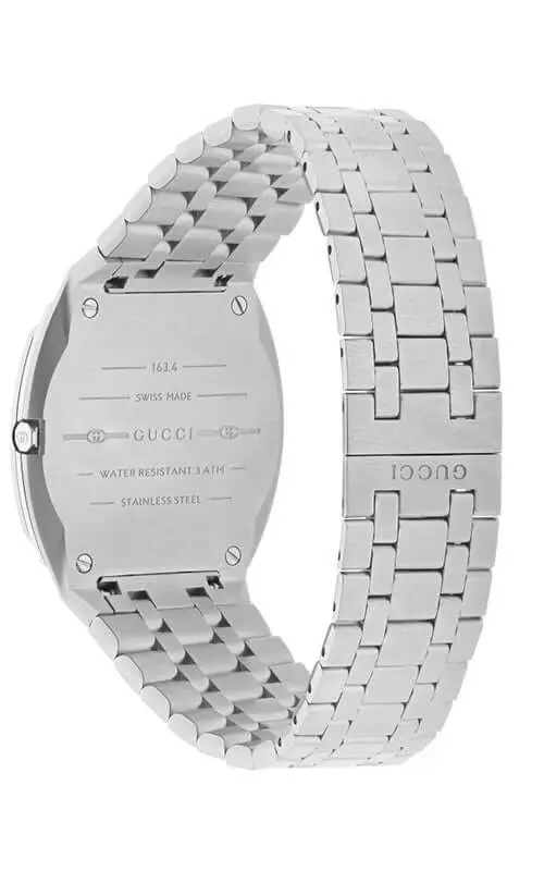 YA163407 שעון יד גוצי דגם H25 דק מאד רק 4.5 מ';';מ לוח כסוף ממותג | שעון אופנה יוקרתי שווצרי | יד 2 שמור מאד נקנה אצל היבואן הרשמי | GUCCI 25H YA163407 Silver Quartz Unisex Watch