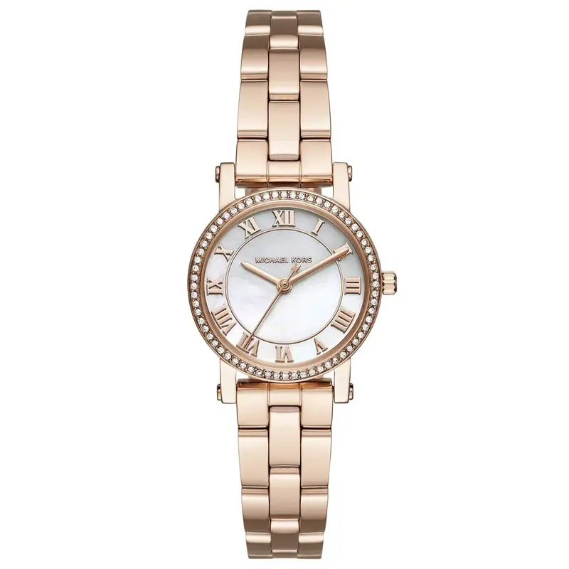 MK3558 שעון מייקל קורס רוז גולד לנשים | דגם חדש בלוח פנינה עם ספרות רומיות | רצועת פלדה | שנתיים אחריות | Original Michael Kors Analog Watch For Women Norie Petite MK3558