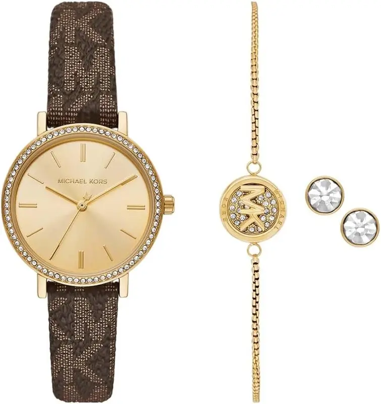 MKO9001SET שעון מייקל קורס לאישה | מארז מיוחד הכולל צמיד ועגילים תואמים | רצועת עור ממותגת |באזל משובץ אבנים | מלאי מוגבל | שנתיים אחריות | Michael Kors MKO9001SET Addyson Gift Set