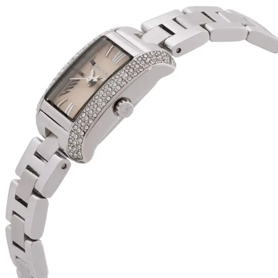 MK7514SET שעון מייקל קורס לנשים | דגם מלבני משובץ | סט מתנה כולל 2 צמידים | לוח ורוד עדין רומי | מלאי מוגבל | שנתיים אחריות | Mini Emery Silver-Tone Watch and Bracelet Gift Set MK7514SET