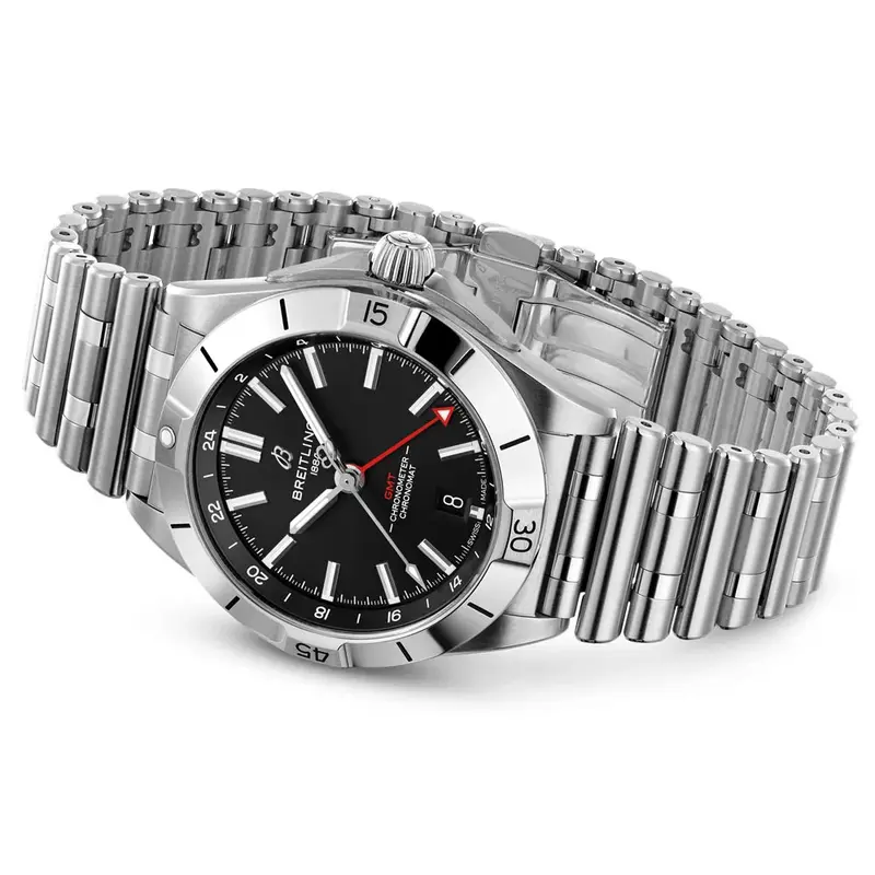 A32398101B1A1 שעון ברייטלינג כרונומט החדש יד 2 שנת 23 סט מלא | שעוון שמור מאד בלוח שחור | דגם GMT Breitling Chronomat Automatic GMT 40 Black Dial