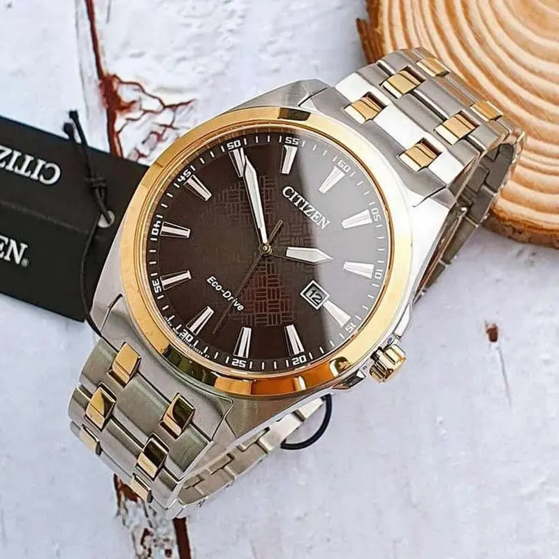BM7536-53X שעון חדש של סיטיזן לגברים | דגם אקו דרייב סולארי ברצועת פלדה משולבת זהב רוז | לוח חום מיוחד | שנתיים אחריות | Peyten Brown Dial Stainless Steel Bracelet BM7536-53X