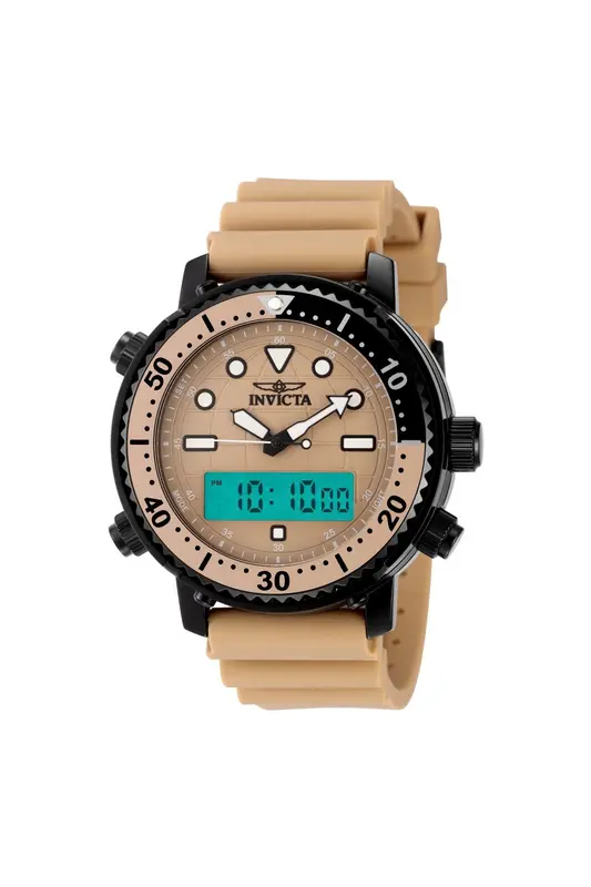 49448 שעון דיגיטלי אנלוגי לגברים של אינווקטה | דגם מושחר בלוח ורצועה בצבע חום | שעון ספורטיבי כולל תאורה שעון מעורר ועוד |Invicta Men';s Pro Diver 46mm Digital Chronograph Watch 49448
