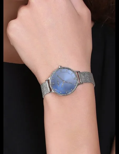 SKW2307 שעון יד סקאגן לאישה | דגם מיוחד בלוח כחול כולל 12 זרקונים בלוח | רצועת רשת אופנתית ונוחה | שנתיים אחריות יבואן רשמי | Skagen Stainless Steel Mesh SKW2307 watch