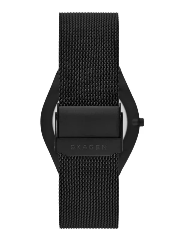 SKW6874 שעון סולארי של סקאגן לגברים | דגם אופנתי בלוח מרשים ומיוחד | רצועת רשת וקייס מושחרים | שנתיים אחריות יבואן רשמי | Skagen Grenen Solar Powered SKW6874 men';s watch