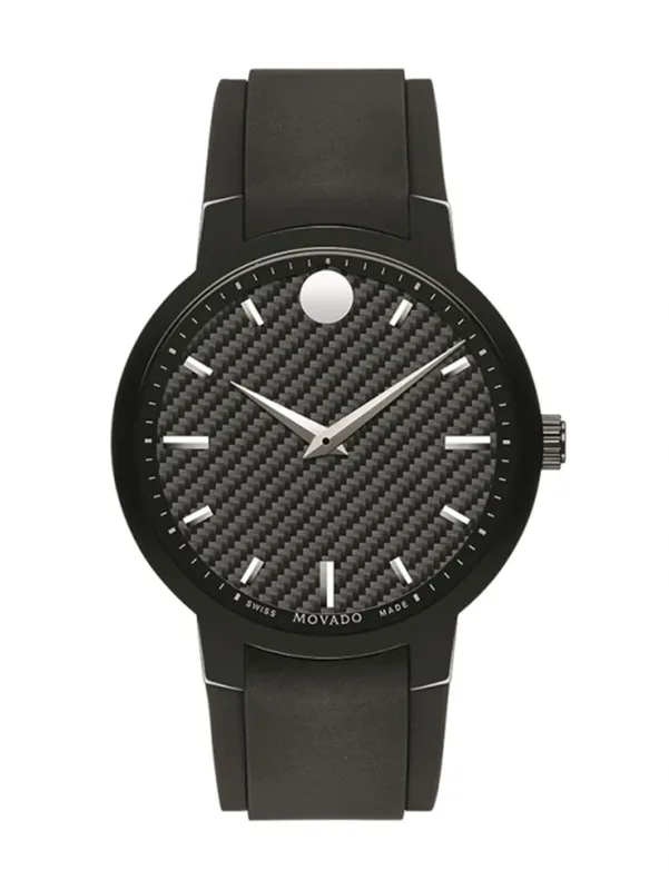 0606849 שעון מובאדו לגברים | דגם ספורטיבי קרבון קל משקל | רצועת ספורט | לוח מיוחד | מנגנון שווצרי כולל שנתיים אחריות יבואן רשמי | Movado Gravity Black Carbon Fiber Men';s Watch 0606849