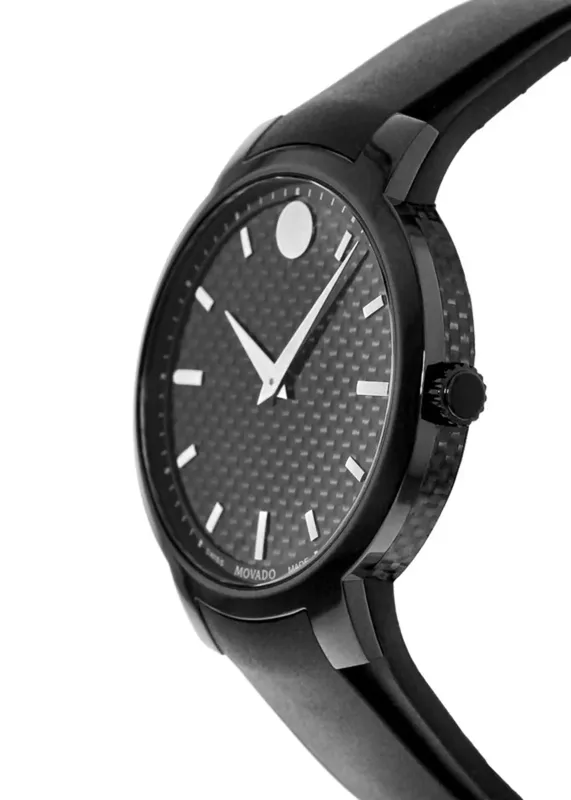 0606849 שעון מובאדו לגברים | דגם ספורטיבי קרבון קל משקל | רצועת ספורט | לוח מיוחד | מנגנון שווצרי כולל שנתיים אחריות יבואן רשמי | Movado Gravity Black Carbon Fiber Men';s Watch 0606849