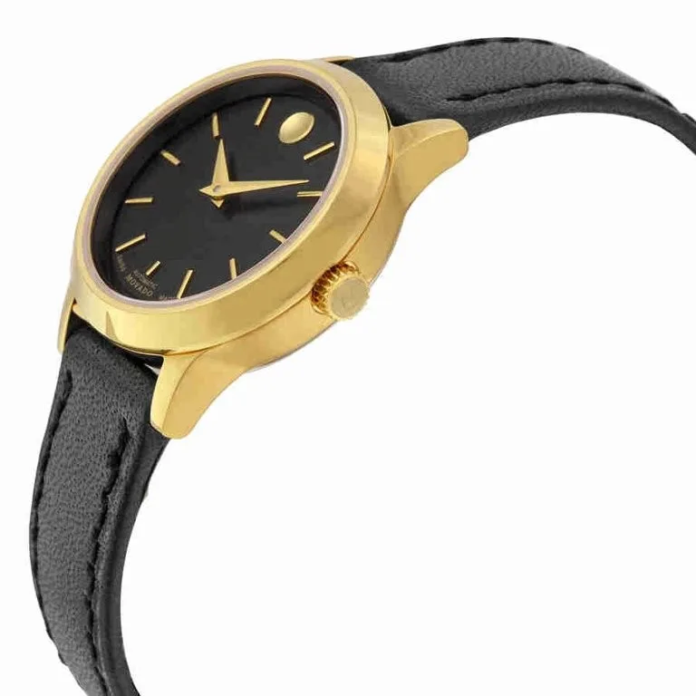 0606925 שעון יד מובאדו אוטומטי לאישה | שעון יוקרתי אגנטי ברצועת עור | באזל זהב עם חלון אחורי שקוף | מלאי מוגבל | שנתיים אחריות יבואן רשמי | 1881 Automatic Black Dial Gold PVD Ladies Watch 0606925