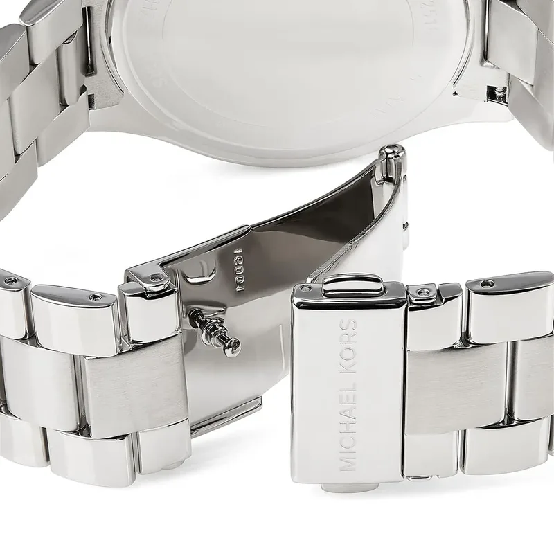 MK3178 שעון מייקל קורס יבואן רשמי יוניסקס | דגם 42 מ';';מ בלוח כסוף פסים אינדקס | רצועת פלדת אל חלד | שנתיים אחריות של פלאנט | Michael Kors Runway MK3178 SLIM RUNWAY