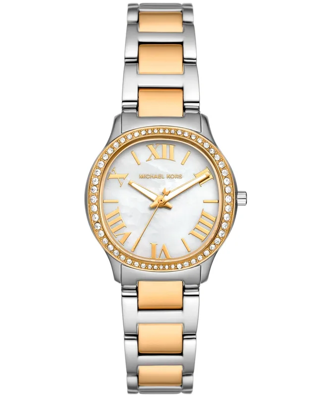 MK4910 שעון מייקל קורס יבואן רשמי | דגם חדש לאישב משולב זהב בלוח פנינה רומי | באזל משובץ זרקונים כולל שנתיים אחריות פלאנטי טיים | Michael Kors Sage Quartz Ladies Watch MK4910