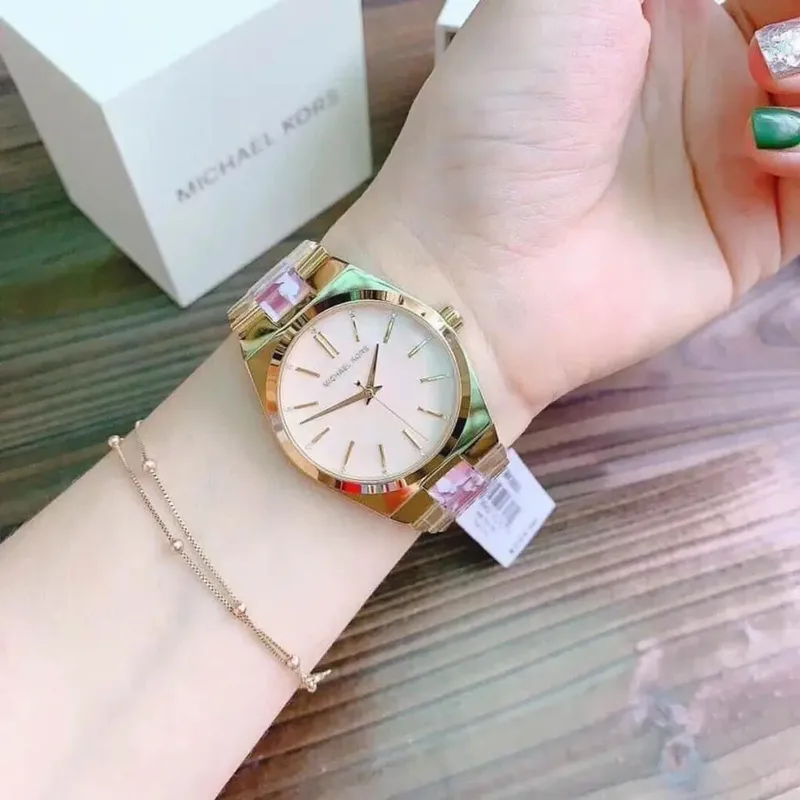 MK6650 שעון מייקל קורס יבואן רשמי | דגם לאישה חדש בלוח פנינה ורוד משובץ קריסטלים | רצועה משולבת בצבע ורוד | שנתיים אחריות פלאנט טיים | Michael Kors Channing Mk6650 Quartz Analog Women';s