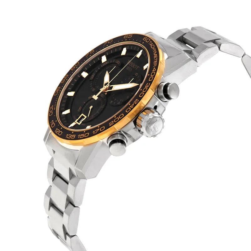 T125.617.21.051.00 שעון טיסו כרונוגרף לגברים | דגם ספורטיבי אלגנטי בלוח שחור כרונוגרף משולב זהב | Tissot T-Sport 45mm Mens Watch T1256172105100