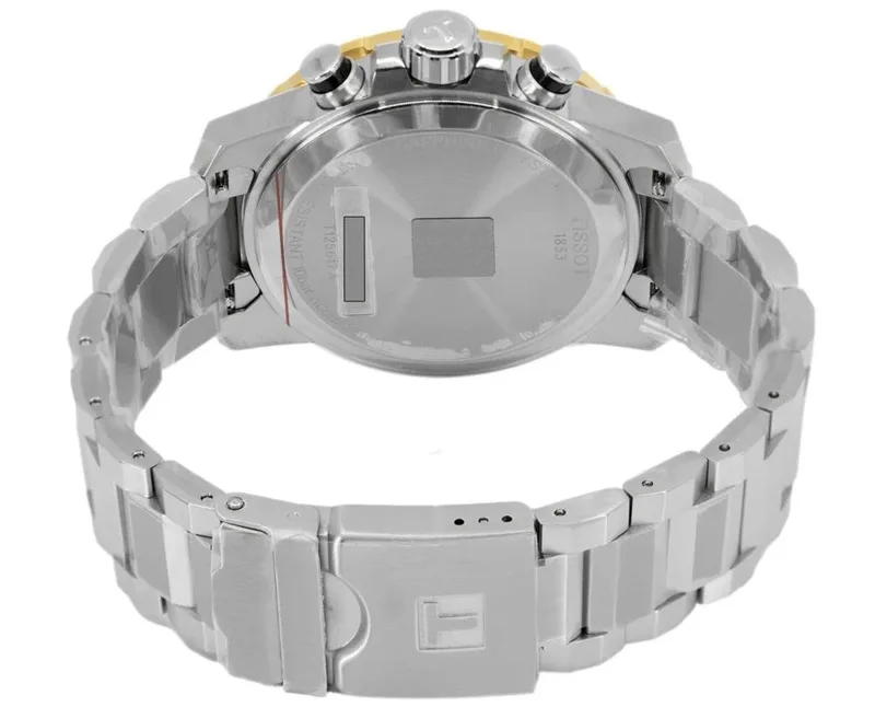 T125.617.21.051.00 שעון טיסו כרונוגרף לגברים | דגם ספורטיבי אלגנטי בלוח שחור כרונוגרף משולב זהב | Tissot T-Sport 45mm Mens Watch T1256172105100