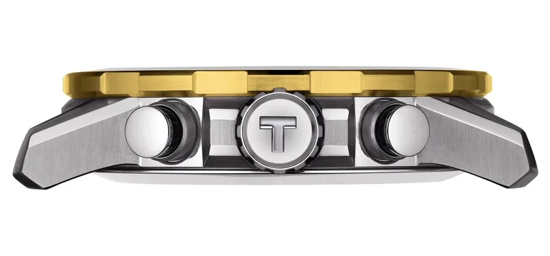 T125.617.21.051.00 שעון טיסו כרונוגרף לגברים | דגם ספורטיבי אלגנטי בלוח שחור כרונוגרף משולב זהב | Tissot T-Sport 45mm Mens Watch T1256172105100