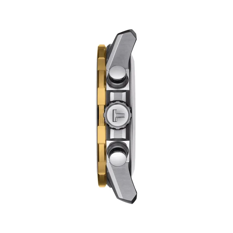 T125.617.21.051.00 שעון טיסו כרונוגרף לגברים | דגם ספורטיבי אלגנטי בלוח שחור כרונוגרף משולב זהב | Tissot T-Sport 45mm Mens Watch T1256172105100