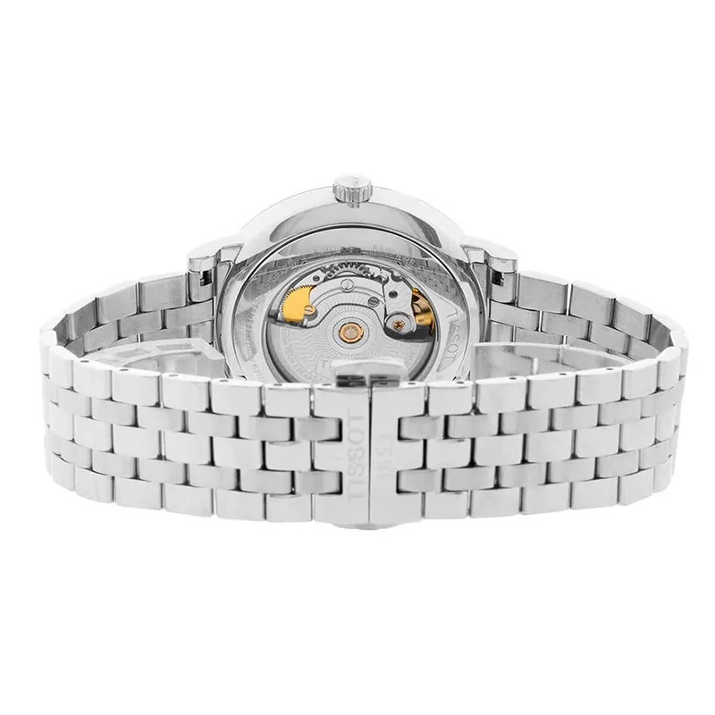 T122.407.11.031.00 שעון טיסו לגבר פאוורמטיק 80 | לוח כסוף עם תאריך | דגם קלאסי אלגנטי עם גב אחורי שקוף | מלאי מוגבל |Tissot T-Classic 40mm Mens Watch T1224071103100