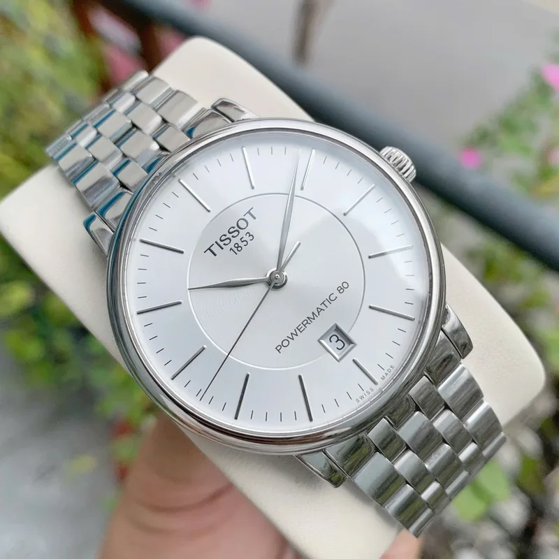 T122.407.11.031.00 שעון טיסו לגבר פאוורמטיק 80 | לוח כסוף עם תאריך | דגם קלאסי אלגנטי עם גב אחורי שקוף | מלאי מוגבל |Tissot T-Classic 40mm Mens Watch T1224071103100