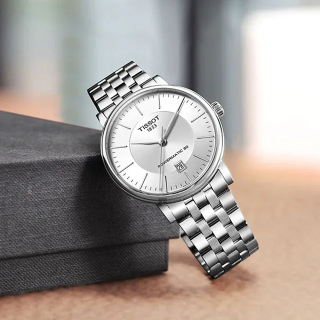 T122.407.11.031.00 שעון טיסו לגבר פאוורמטיק 80 | לוח כסוף עם תאריך | דגם קלאסי אלגנטי עם גב אחורי שקוף | מלאי מוגבל |Tissot T-Classic 40mm Mens Watch T1224071103100