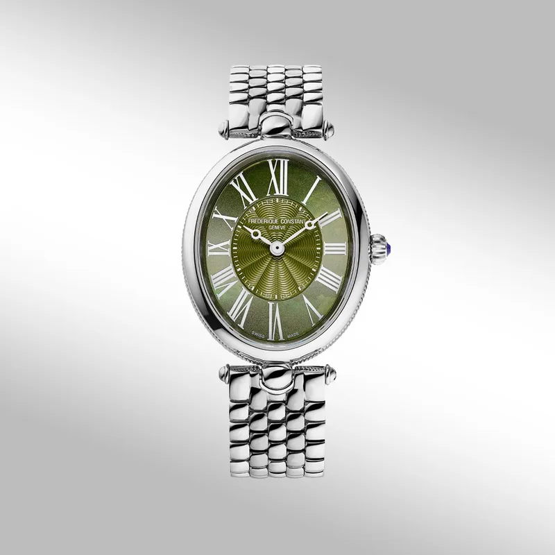 FC- 200KMPW2V6B שעון מיוחד לאישה של פרדריק קונסטנט שווייץ | דגם אובלי בלוח מאד מיוחד פנינה ירוק רומי | מלאי מוגבל | שנתיים אחריות יבואן רשמי | Classics Art Deco Oval FC-200MPW2V6B