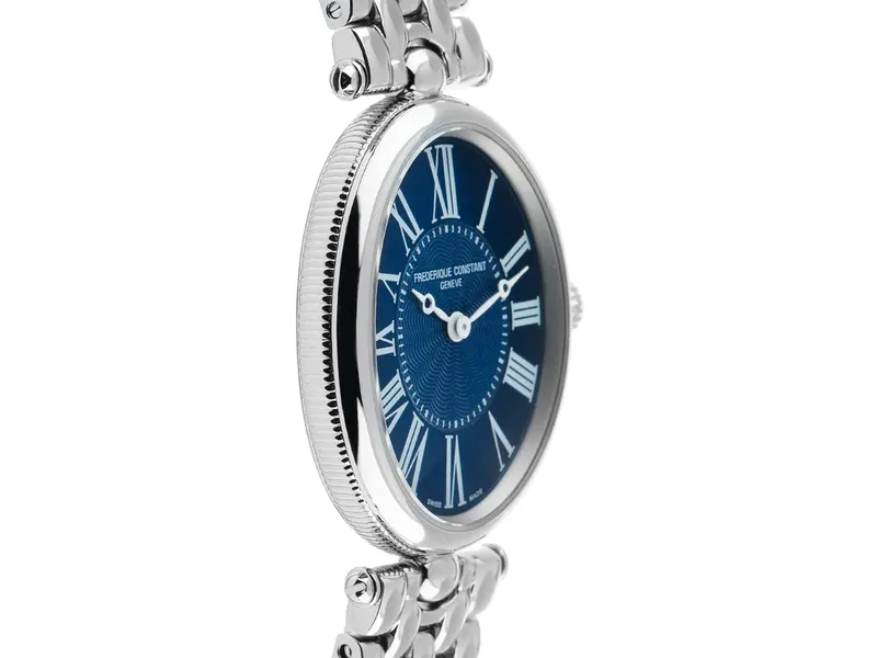 FC-200MPN2V6B שעון יוקרה לנשים של פרדריק קונסטנט | דגם אובלי בלוח פנינה כחול רומי | אבן ספיר בכתר | שעון מיוחד מלאי מוגבל | שנתיים אחריות יבואן רשמי בישראל | FREDERIQUE CONSTANT Art Deco 200MPN2V6B