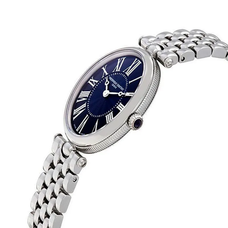 FC-200MPN2V6B שעון יוקרה לנשים של פרדריק קונסטנט | דגם אובלי בלוח פנינה כחול רומי | אבן ספיר בכתר | שעון מיוחד מלאי מוגבל | שנתיים אחריות יבואן רשמי בישראל | FREDERIQUE CONSTANT Art Deco 200MPN2V6B