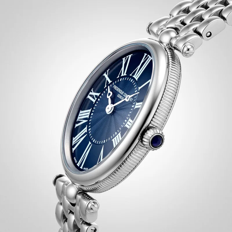 FC-200MPN2V6B שעון יוקרה לנשים של פרדריק קונסטנט | דגם אובלי בלוח פנינה כחול רומי | אבן ספיר בכתר | שעון מיוחד מלאי מוגבל | שנתיים אחריות יבואן רשמי בישראל | FREDERIQUE CONSTANT Art Deco 200MPN2V6B