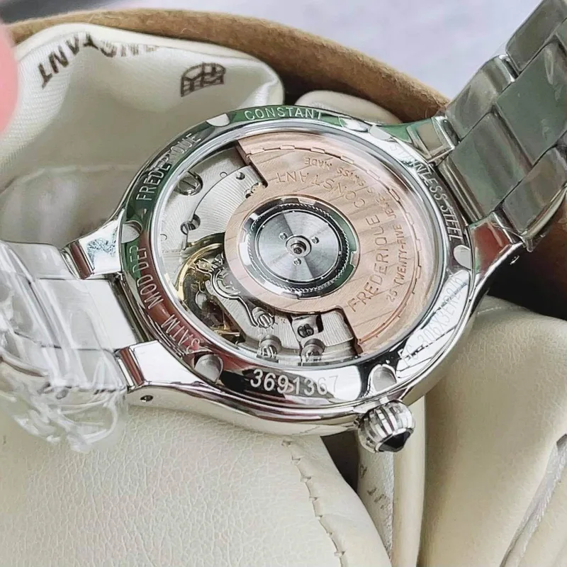 FC-306NHD3ER6B שעון יוקרתי לנשים של פרדריק קונסטנט שוויץ | שעון אוטומטי כסוף בלוח כחול פנינה משובץ | שעוני יוקרה לאישה | יבואן רשמי Frederique Constant Geneve Delight Automatic Ladies FC-306NHD3ER6B