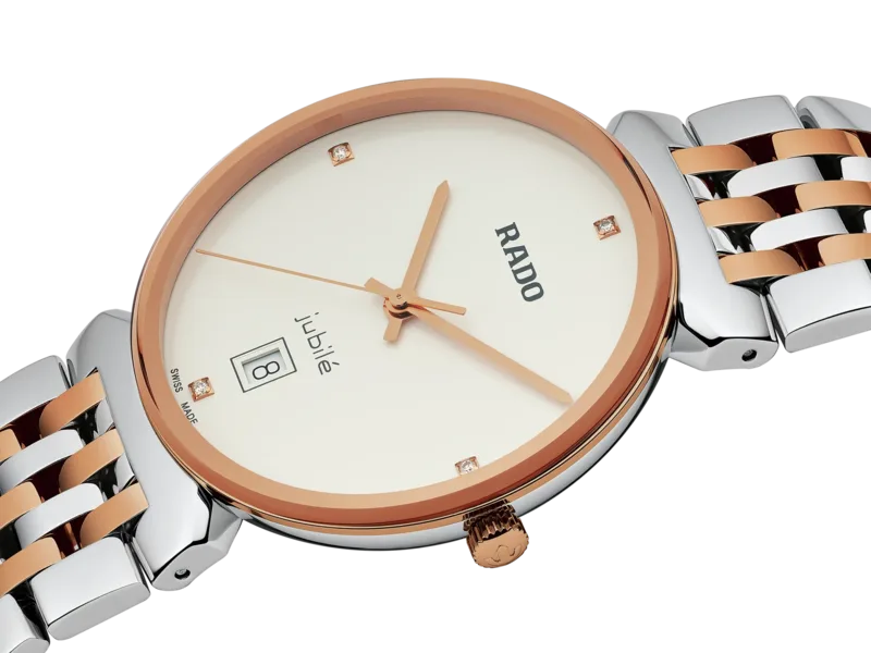 R-39124072 | R48912723 שעון ראדו יבואן רשמי מסדרת פלורנס החדשה | דגם משולב זהב רוז לגברים | לוח לבן משובץ 4 יהלומים| 5 שנים אחריות | Rado Florence Classic Diamonds Watch – R48912723