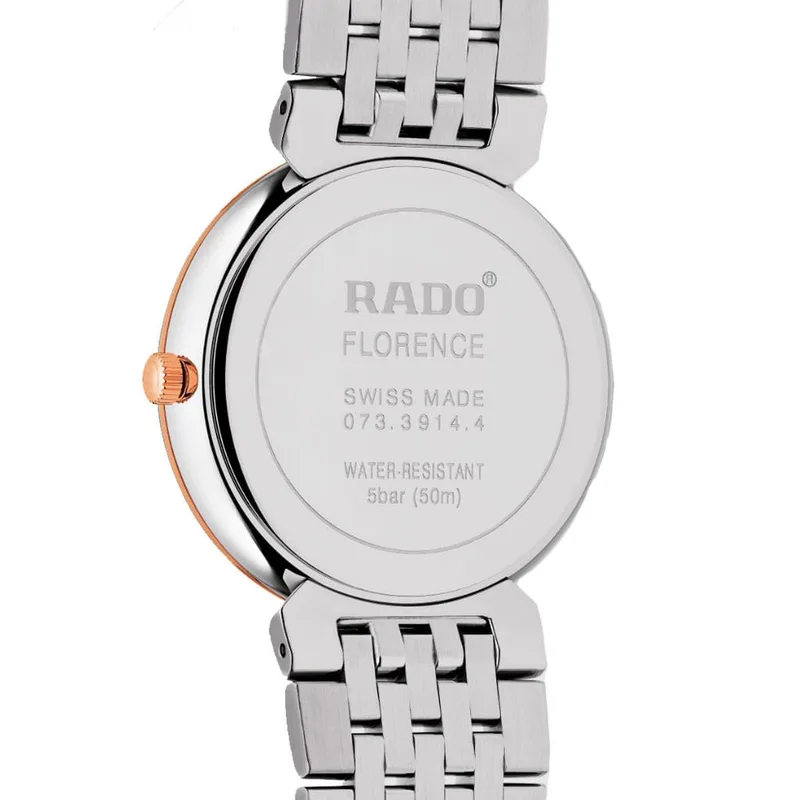 R-39124072 | R48912723 שעון ראדו יבואן רשמי מסדרת פלורנס החדשה | דגם משולב זהב רוז לגברים | לוח לבן משובץ 4 יהלומים| 5 שנים אחריות | Rado Florence Classic Diamonds Watch – R48912723