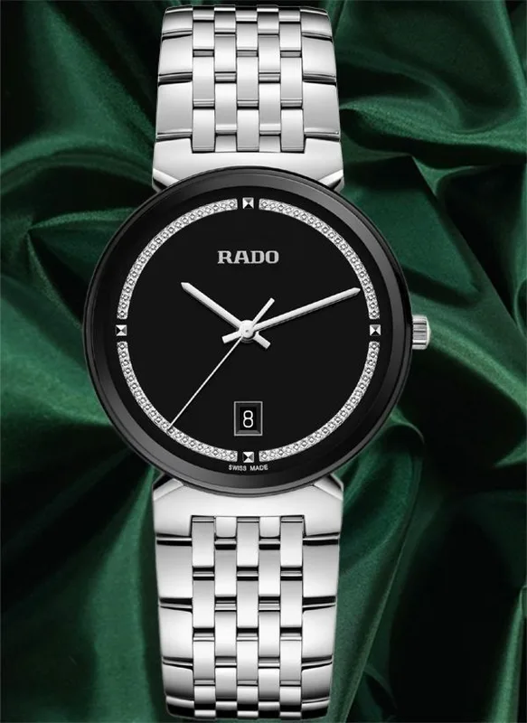 R-39124016 | R48912163 שעון ראדו יבואן רשמי לגברים | דגם מסדרת פלורנס | לוח שחור נצנצים | קוטר 38 מ';';מ | 5 שנים אחריות | RADO Florence Quartz 38MM Stainless Steel Watch R48912163