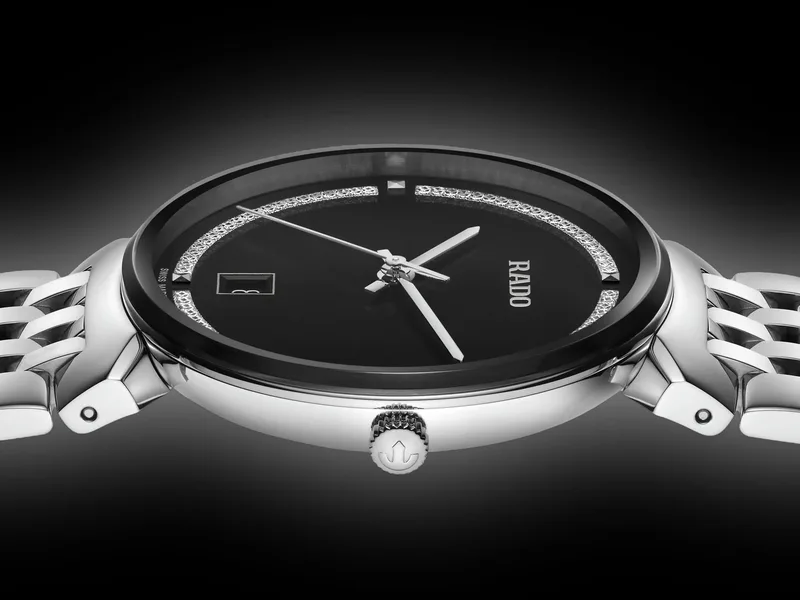 R-39124016 | R48912163 שעון ראדו יבואן רשמי לגברים | דגם מסדרת פלורנס | לוח שחור נצנצים | קוטר 38 מ';';מ | 5 שנים אחריות | RADO Florence Quartz 38MM Stainless Steel Watch R48912163