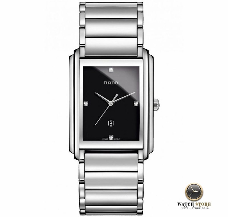 R20997713 שעון ראדו קלאסי יד 2 לגברים מהסדרה החדשה אינטגרל | שעון כסוף לוח שחור משובץ 4 יהלומים | שנתיים אחריות | חנות שעונים יד שנייה בראשון לציון | Black Dial Stainless Steel Men';s R20997713