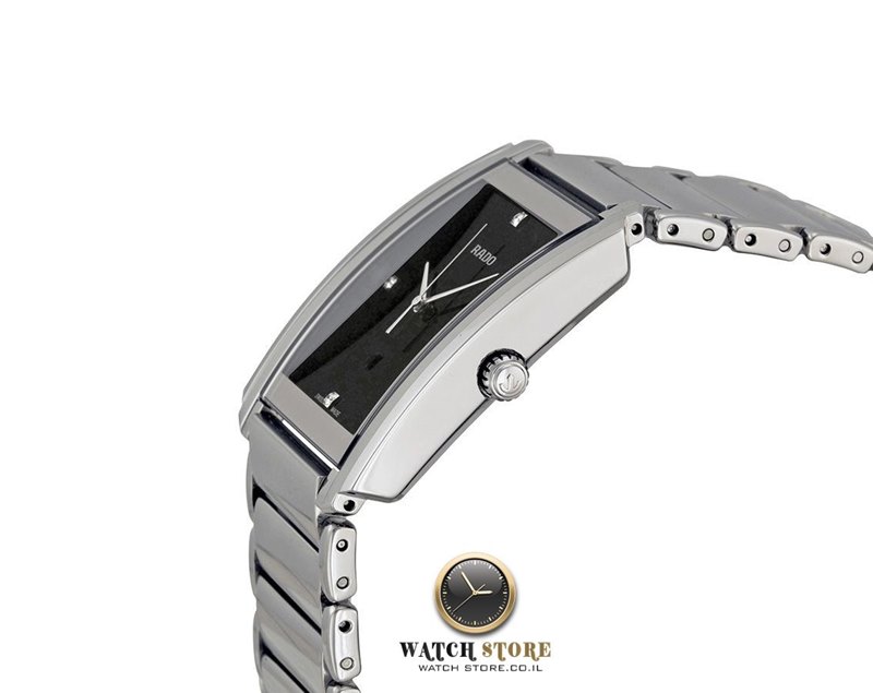 R20997713 שעון ראדו קלאסי יד 2 לגברים מהסדרה החדשה אינטגרל | שעון כסוף לוח שחור משובץ 4 יהלומים | שנתיים אחריות | חנות שעונים יד שנייה בראשון לציון | Black Dial Stainless Steel Men';s R20997713