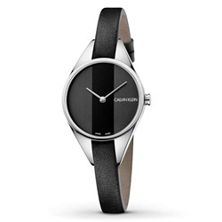 K8P231C1 שעון קלווין קליין אופנתי כסוף לאישה משולב רצועת עור | שעוני אופנה שווצריים לנשים | Calvin Klein Rebel Women's Watch K8P231C1