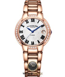 שעון יוקרה של ריימונד וויל דגם יהלומים אוטומטי לאישה | לוח פנינה יוקרתי ומרשים חלון אחורי שקוף | שנתיים אחריות | Raymond Weil 2935-P5S-01970 Jasmine Ladies Automatic