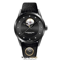 שעון מרשים במיוחד לאישה של ריימונד ווייל | שעון אלגנטי משובץ יהלומים לוח שחור מיוחד | דגם אוטומטי | Raymond Weil Women's Freelancer Diamond 38mm Automatic Watch 2750-bk-20181