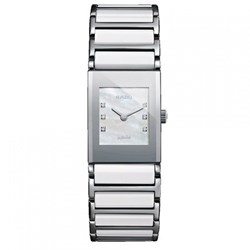 שעון יד ראדו קרמיקה לבנה לאישה דגם מסדרת אינטגרל | ראדו נשים 19 מ''מ קרמי משולב | לוח פנינה מושלם משובץ 6 יהלומים | שעוני יוקרה לנשים | R20747901 Rado Integral Jubile WHITE Ceramic & Steel