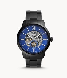 ME3182 שעון פוסיל לגברים | קולקציית שעונים אוטומטיים גדולים | שעון שחור דגם חדש בלוח כחול שקוף ושעון שניות בלוח | מלאי מוגבל | Townsman 48mm Automatic Black Stainless Steel Watch