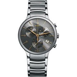 R30122103 שעון ראדו סנטריקס כרונוגרף לגברים | שעון יוקרה לגבר לוח אפור ומחוגים זהב רצועת סטיינלס סטיל | שנתיים אחריות | חנות שעונים בראשון לציון | Rado Men's Quartz Watch R30122103