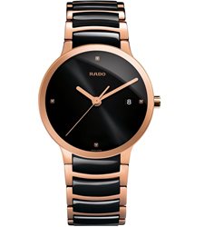R30554712 שעון ראדו מסדרת סנטריקס לגברים | שעון יהלומים רוז גולד | שעוני יוקרה קרמיים לגברים | שנתיים אחריות | Rado Centrix Rose Gold PVD Black Dial Men Watch - R30554712
