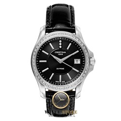 שעון יד סרטינה יהלומים לאישה | שעון יוקרתי אלגנטי ברצועת עור לנשים | מלאי מוגבל | Certina DS Prime Round DIAMOND Black Leather Ladies C004-210-66-056-00