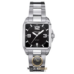 שעון יד מרובע של המותג השווצרי סרטינה | שעון מרשים בלוח שחור יוניסקס | Certina DS Trust Men's C019-510-11-037-00 Silver Strap